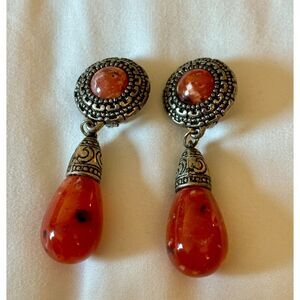 Vintage Clip-On Orange and Silver Earrings - Like new!